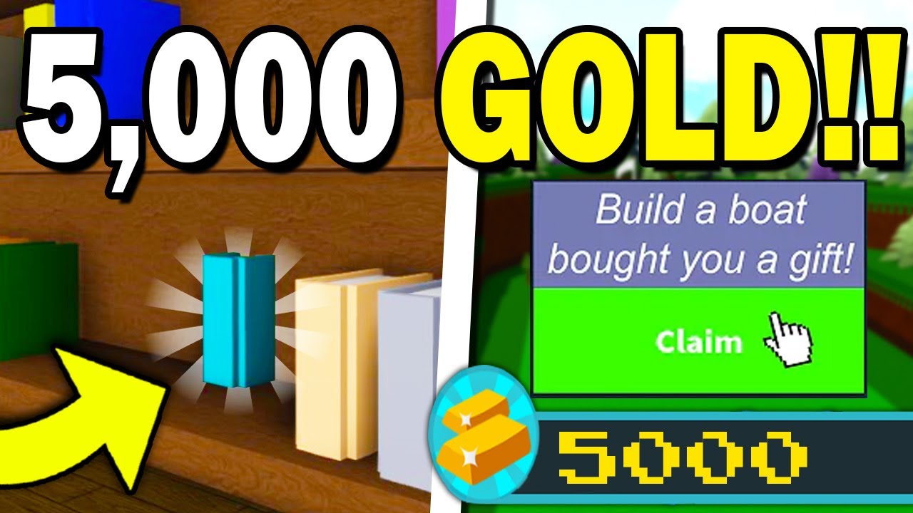 A large gold block reward being claimed in the Build A Boat For Treasure interface