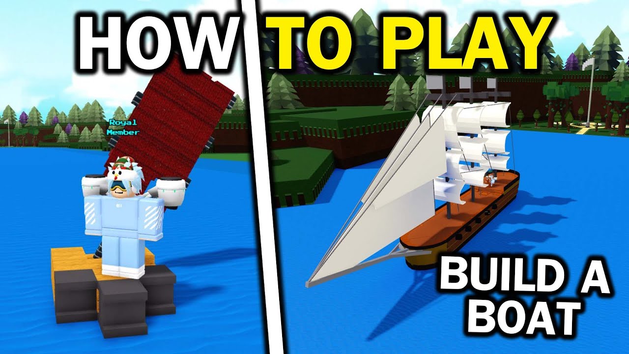 A Build A Boat For Treasure build under construction on the river, from a community how-to-play video
