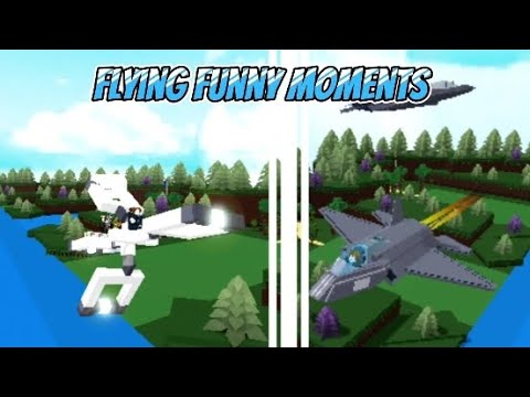 A block-built jet plane flying over the river in Build A Boat For Treasure